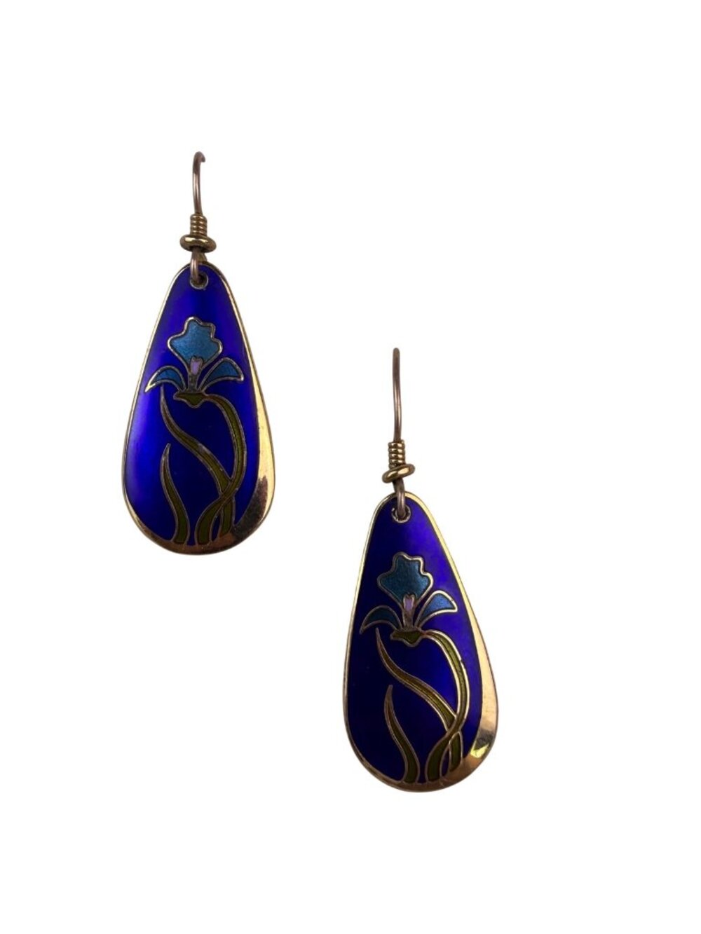 Laurel Burch Womens Blue Cloisonné Enamel Teardrop Earrings Wild Iris Floral